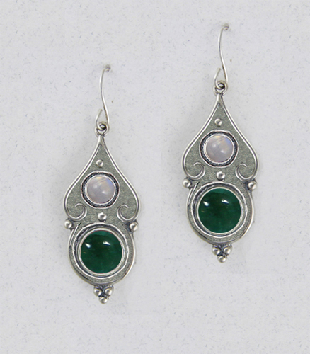 Sterling Silver Gothic Look With Fluorite And Rainbow Moonstone Gemstone Drop Dangle Earrings